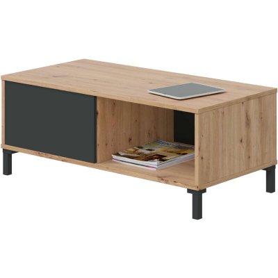 Table basse 2 niches de rangement effet bois - L100 x H40 cm