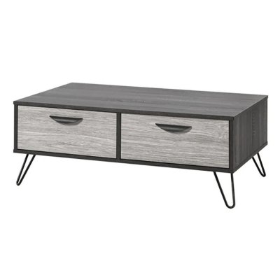 Table basse 2 tiroirs aspect bois gris&eacute; et noir Gris 100x60x37cm