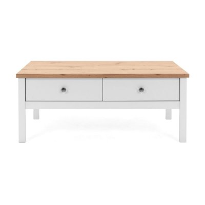 Table Basse 2 tiroirs L100 cm - D&eacute;cor Blanc et bois