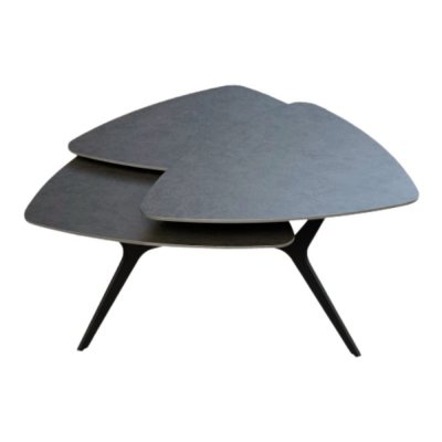 Table basse 3 plateaux pivotants en c&eacute;ramique finition acier marron