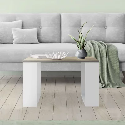 Table basse 65x65x40 cm aspect ch&ecirc;ne/blanc ML-Design