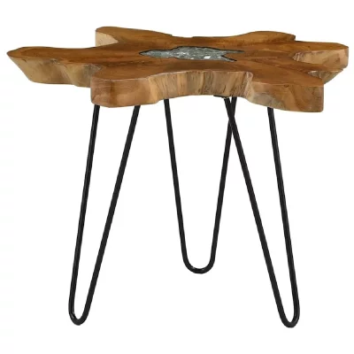 Table basse 70 x 45 cm Bois de teck massif et polyr&eacute;sine