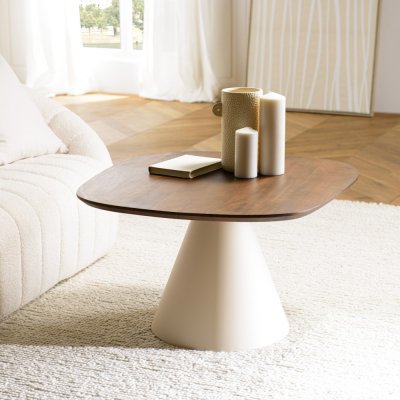 Table basse 80x75cm en manguier pied m&eacute;tal ivoire