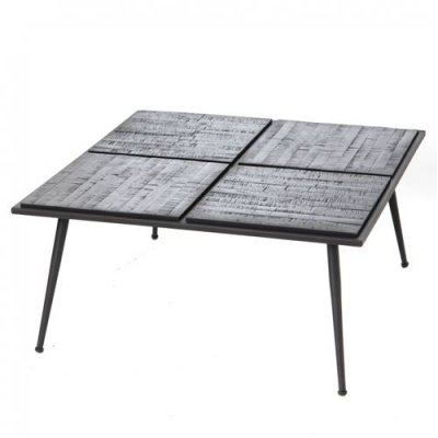 Table basse 80x80x38 cm Noir en M&eacute;tal et Teck - Amadeus - Noir - Teck