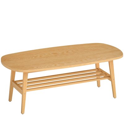 Table basse &agrave; 2 niveaux avec &eacute;tag&egrave;re inf&eacute;rieure bois naturel