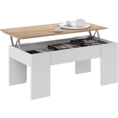 Table basse &agrave; plateau relevable ch&ecirc;ne / blanc