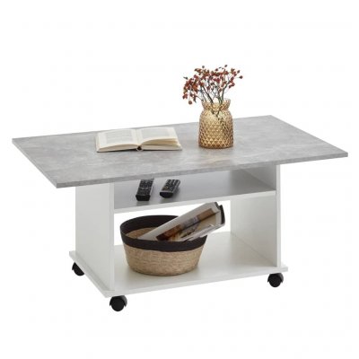 Table basse &agrave; roulettes de 100 cm gris b&eacute;ton et blanc FMD