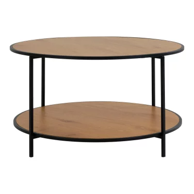 Table Basse Aspect ch&ecirc;ne avec Cadre Noir &Oslash; 80 x 45 cm