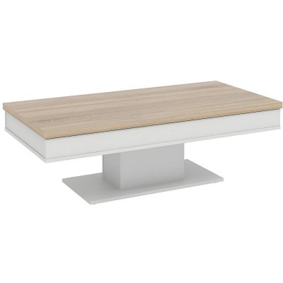 Table basse ASTULIA - avec rangements - Blanc - Plateau effet ch&ecirc;ne