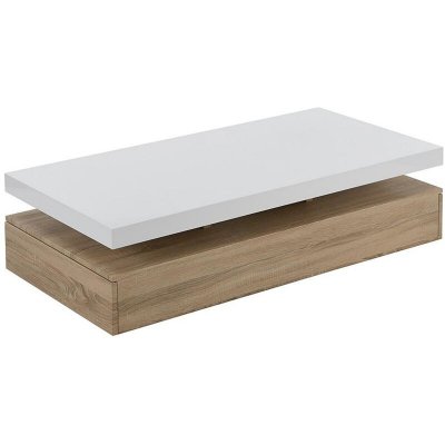 Table basse avec 2 tiroirs en MDF - Naturel clair et blanc - FELIX