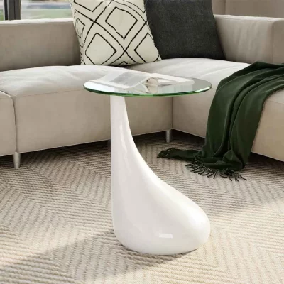 Table basse avec dessus de table en verre rond blanc brillant