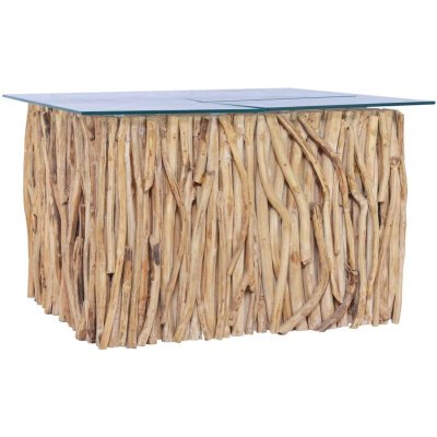 Table basse avec dessus en verre 66x66x40cm Bois de teck massif