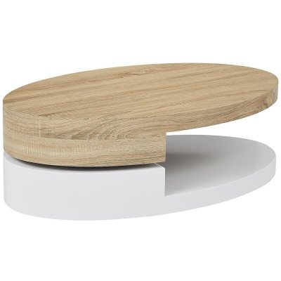 Table basse avec plateau pivotant - MDF - Naturel et blanc - VITALY