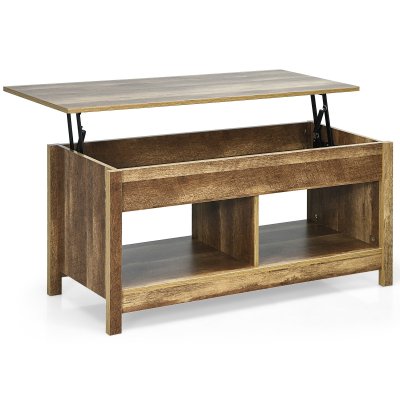 Table Basse avec Plateau Relevable avec Espace de Rangement Cach&eacute; et Etag&egrave;re Inf&eacute;rieur 109 x 47,5 x