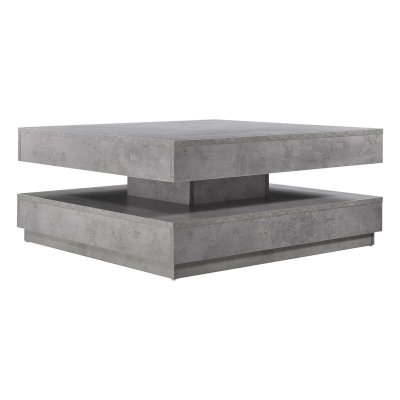 Table basse avec plateau tournant 76 x 76 cm bois gris b&eacute;ton - Bois