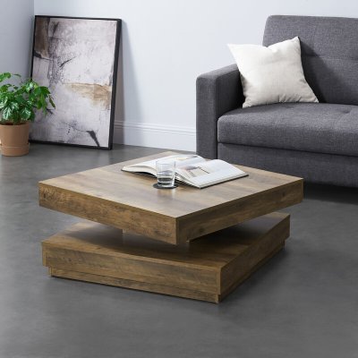 Table Basse avec Plateau Tournant Florenz Effet Bois [en.casa]