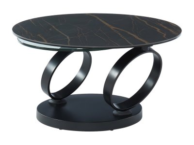 Table basse avec plateaux pivotants JOLINE - C&eacute;ramique effet marbre & verre tremp&eacute; - Noir