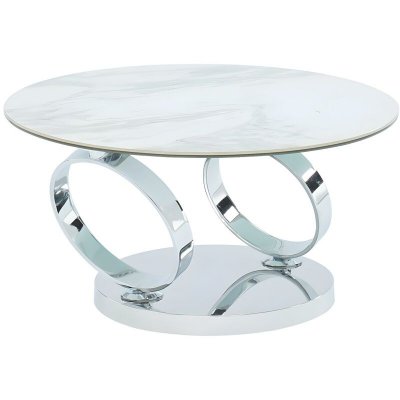 Table basse avec plateaux pivotants joline - c&eacute;ramique et verre tremp&eacute; - effet marbre blanc