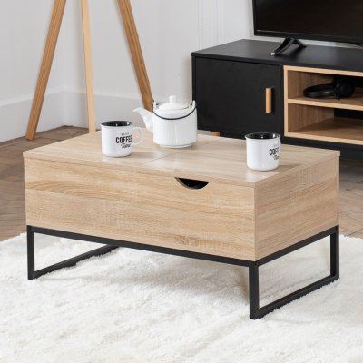 Table basse avec plateaux relevables noire et bois lotta - black