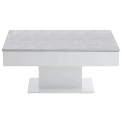 Table basse avec rangements 100x65x46 cm gris b&eacute;ton et blanc