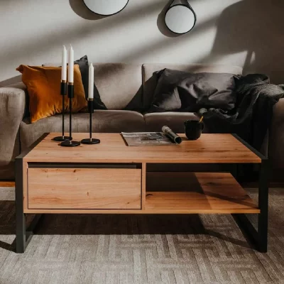 Table Basse avec Tiroir L100 cm - D&eacute;cor Bois Clair