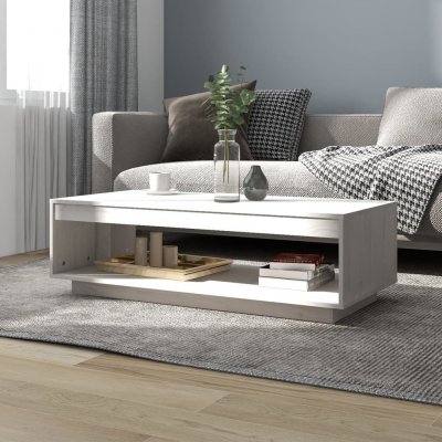 Table Basse Blanc 110x50x33,5 Cm Bois De Pin Massif Vidaxl