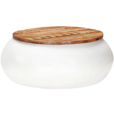 Table basse blanc 68x68x30 cm bois de r&eacute;cup&eacute;ration solide