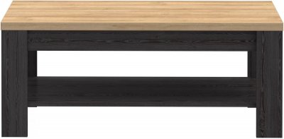Table basse BOHOL 100x60 cm noir ch&ecirc;ne aspect bois 2 plateaux