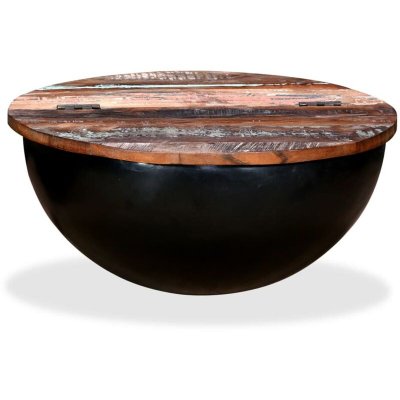 Table basse bois de r&eacute;cup&eacute;ration massif noir forme de bol