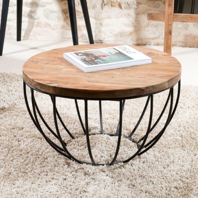 Table basse bois et m&eacute;tal 60 x 60 cm - SIANA