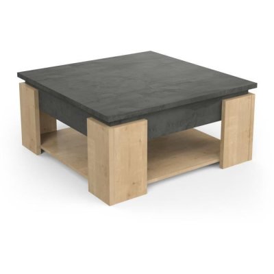 Table basse carr&eacute;e AUSTIN - D&eacute;cor ch&ecirc;ne Hamilton et Sidewalk - L 80 x P 80 x H 37,2 cm