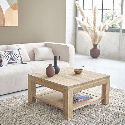 Table basse carr&eacute;e en teck massif 80 cm BOSTON