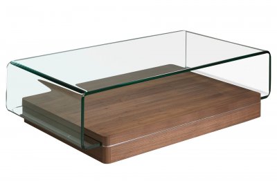 Table basse courb&eacute;e en verre et bois 2004C, 120 x 70 x 33 cm. -