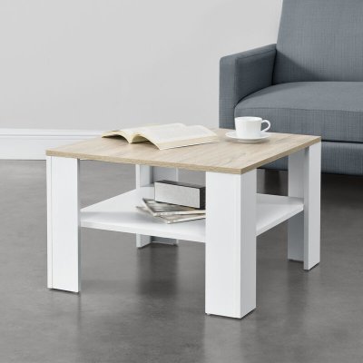 Table Basse De Salon Aachen 60 x 60 x 40 cm Blanc et Effet Ch&ecirc;ne [en.casa]