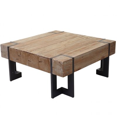 Table basse de salon HWC-A15 bois massif de sapin rustique 70x70cm
