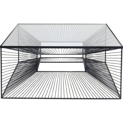 Table basse Design 80x80cm en Verre et Acier Tremp&eacute; Noir RAIGNE