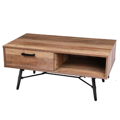 Table basse design bois et m&eacute;tal Hampton - L. 110 x H. 49 cm - Noir