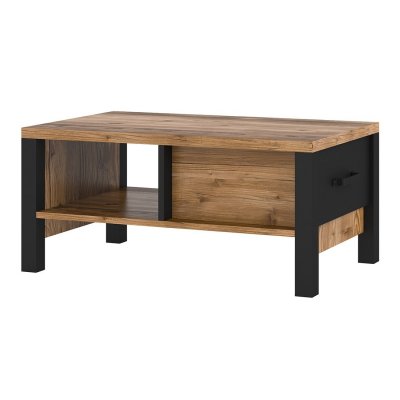 Table basse design collection darwin avec un tiroir et une niche. Couleur &eacute;pic&eacute;a et noir.