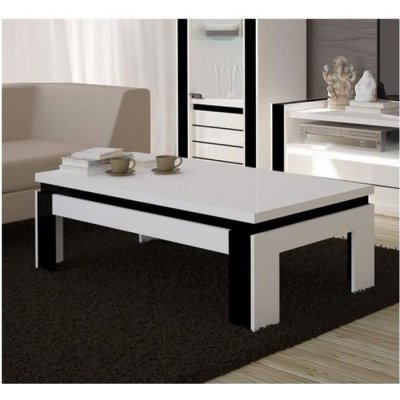 Table basse design LINA blanche et noire brillante. Meuble id&eacute;al pour votre salon.