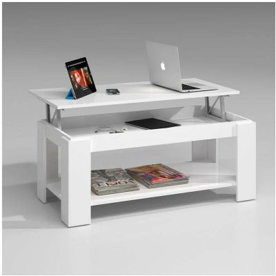 Table basse &eacute;l&eacute;vatrice avec bac Blanc 102x50x h43 cm