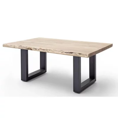 Table basse en bois d'acacia massif naturel et m&eacute;tal anthracite - L.110 x H.45 x P.70 cm
