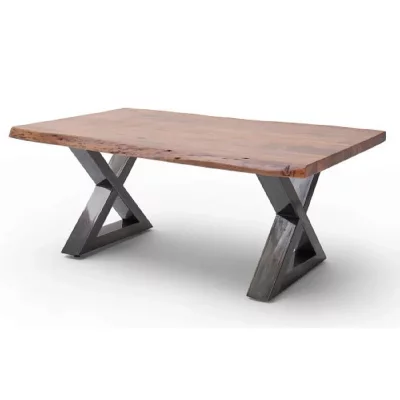 Table basse en bois d'acacia massif noyer / acier antique - L.110 x H.45 x P.70 cm