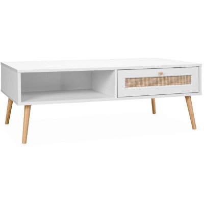 Table basse en cannage 110x59x39cm - blanc