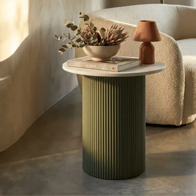 Table basse en m&eacute;tal vert et marbre, 40 x 42 x 45 cm