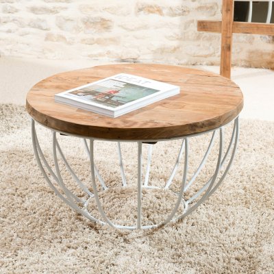 Table basse en teck recycl&eacute; - Blanc