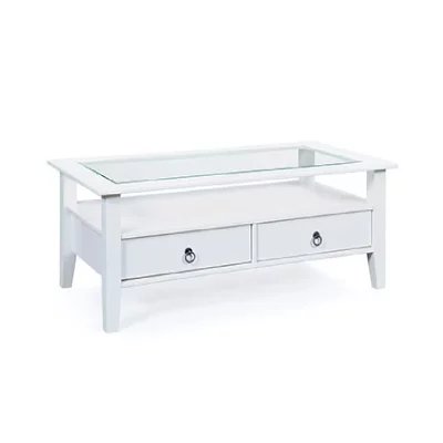 Table Basse En Verre 2 Tiroirs Blanche FLAVIE