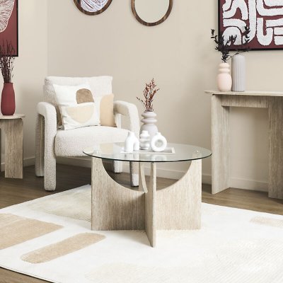 Table Basse en Verre Pietra 70cm Beige