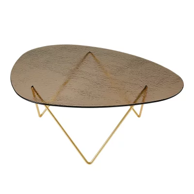 Table basse en verre structur&eacute; bronze et laiton 106cm Pedrera - Gubi