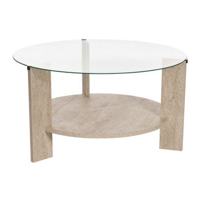 Table basse en verre tremp&eacute; - Effet travertin beige - SENIRA