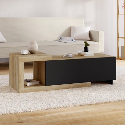 Table basse extensible rectangulaire 100-130 cm 1 porte bois et noir